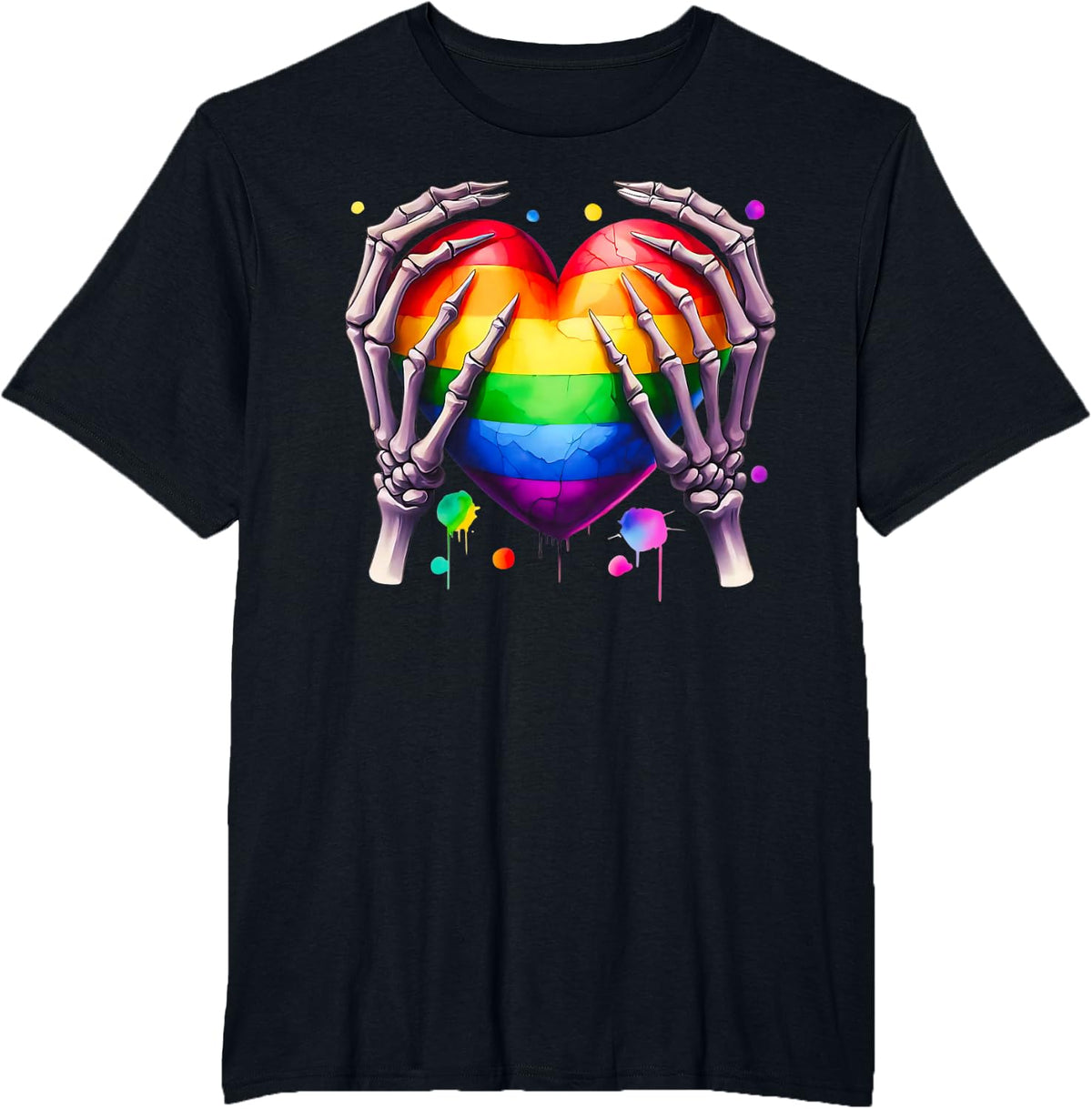 Gay Rainbow Heart Skeleton Hands Pride Month Gays Lesbians T-Shirt - Black