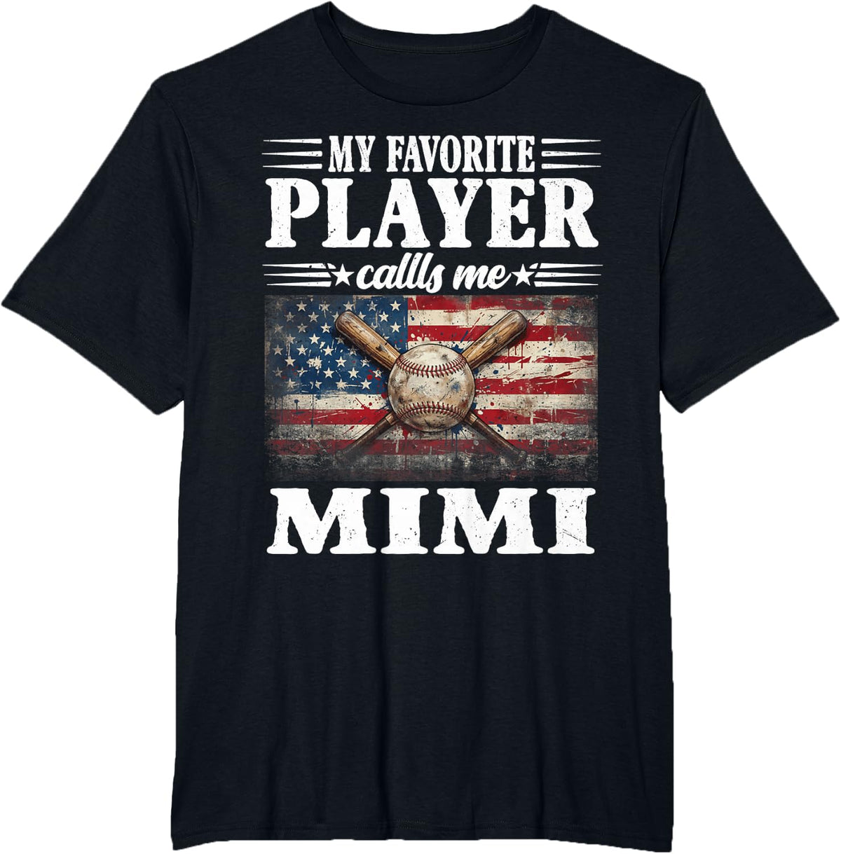 Baseball US Flag My Favorite Player Calls Me Mimi T-Shirt - Black