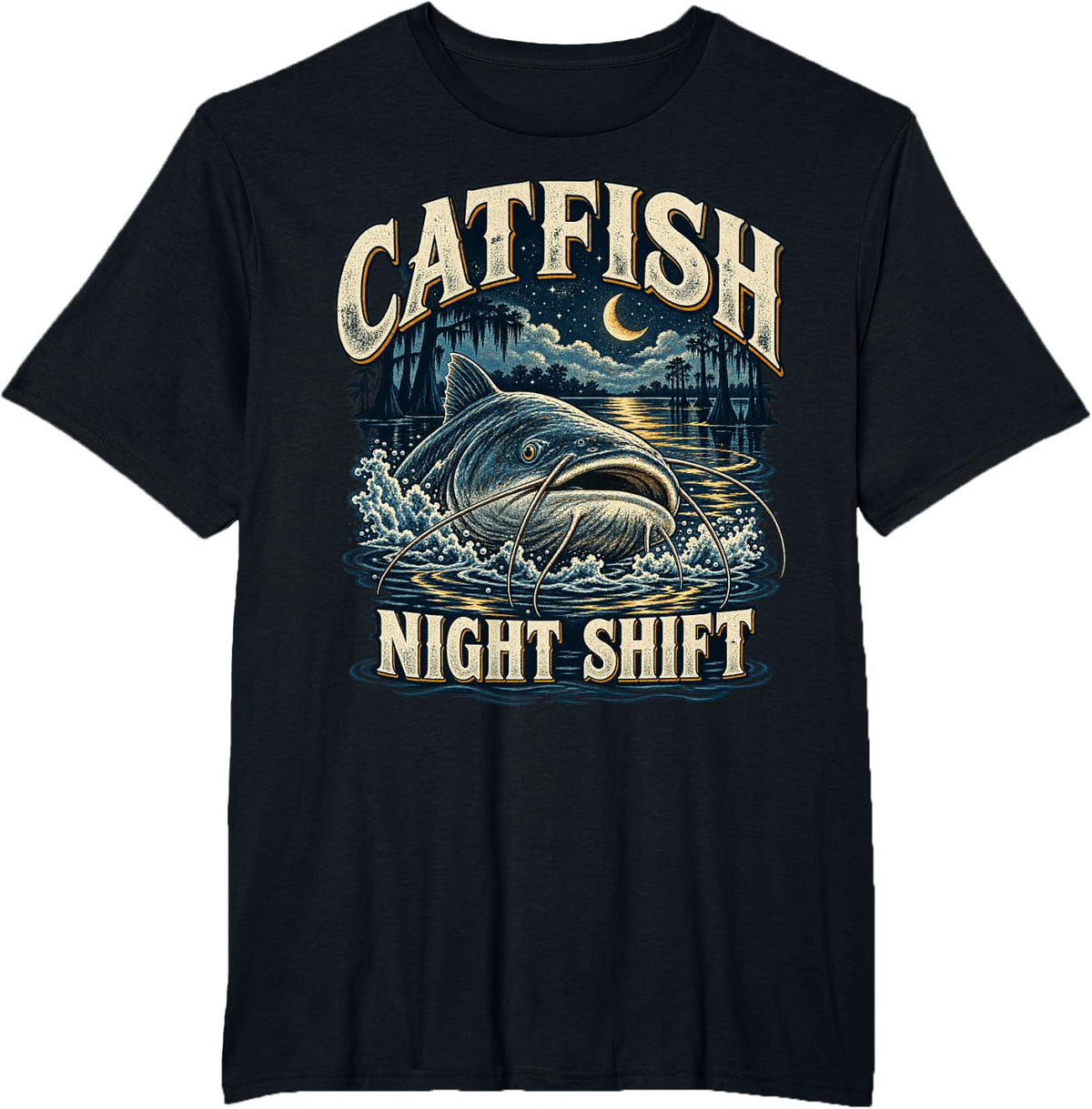 Catfish Night Shift Funny Catfish Fishing Shirt T-Shirt - Black