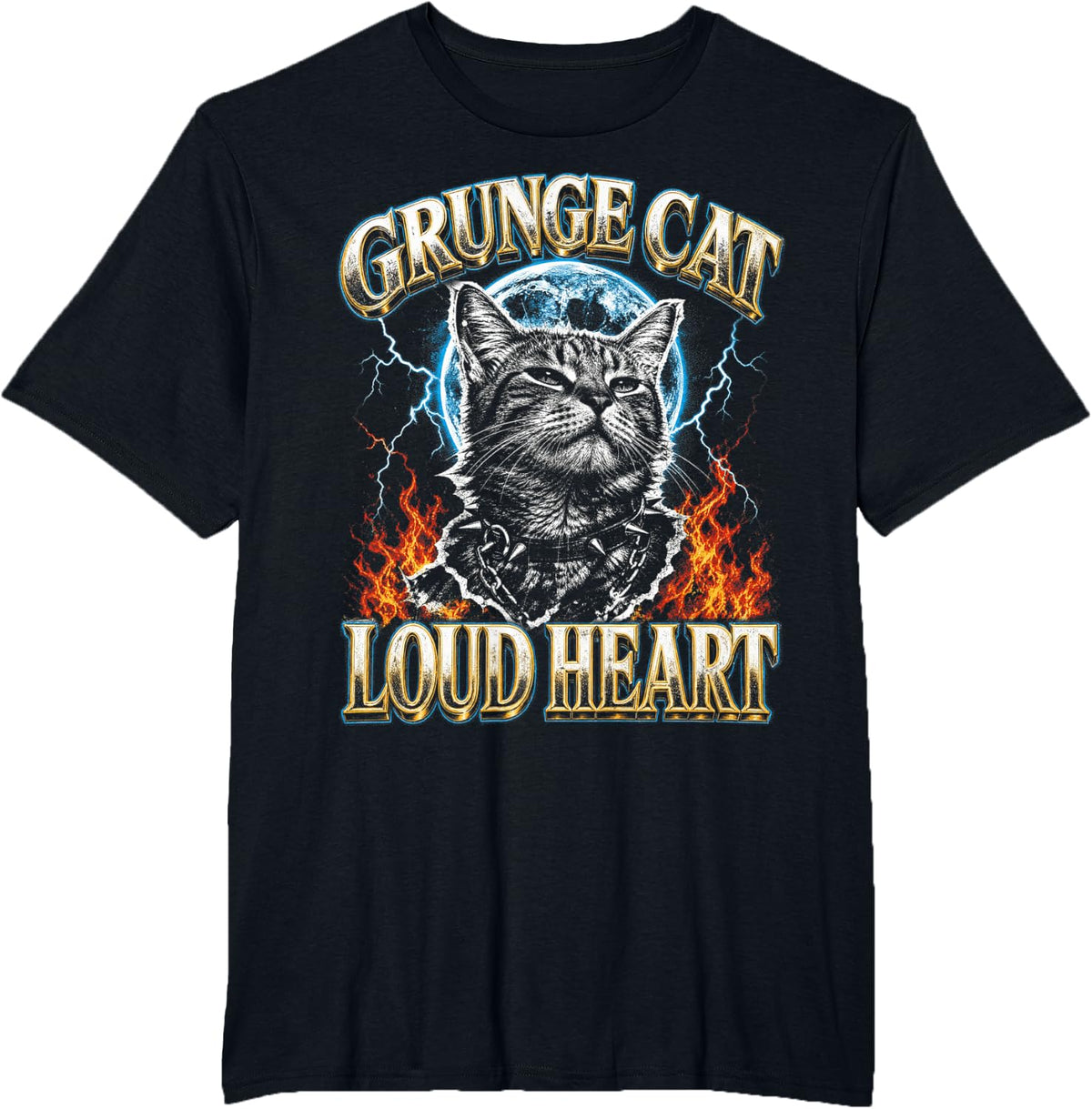 Guitar Punker Rebel Punk Rock Underground Grunge Cat T-Shirt - Black