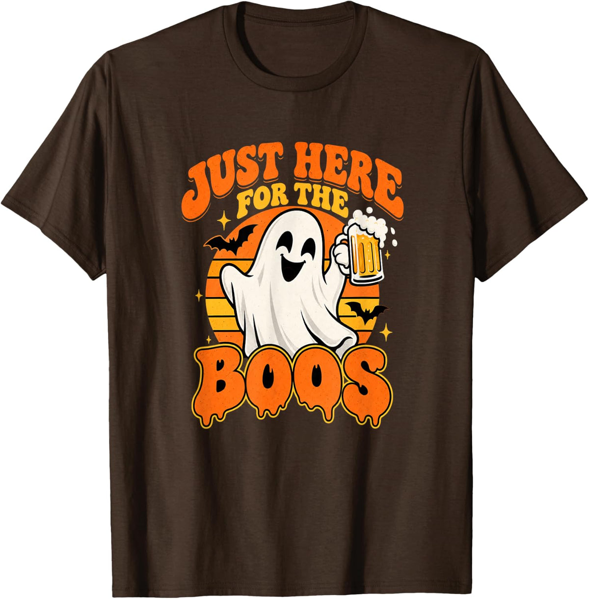 Just Here for The Boos Ghost Drinking Beer Funny Halloween T-Shirt - Brown
