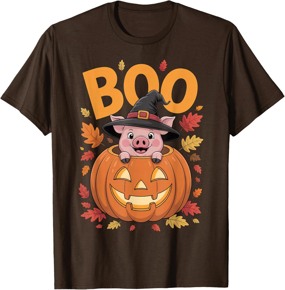 Pig Costume on Pumpkin Halloween Pig T-Shirt - Brown