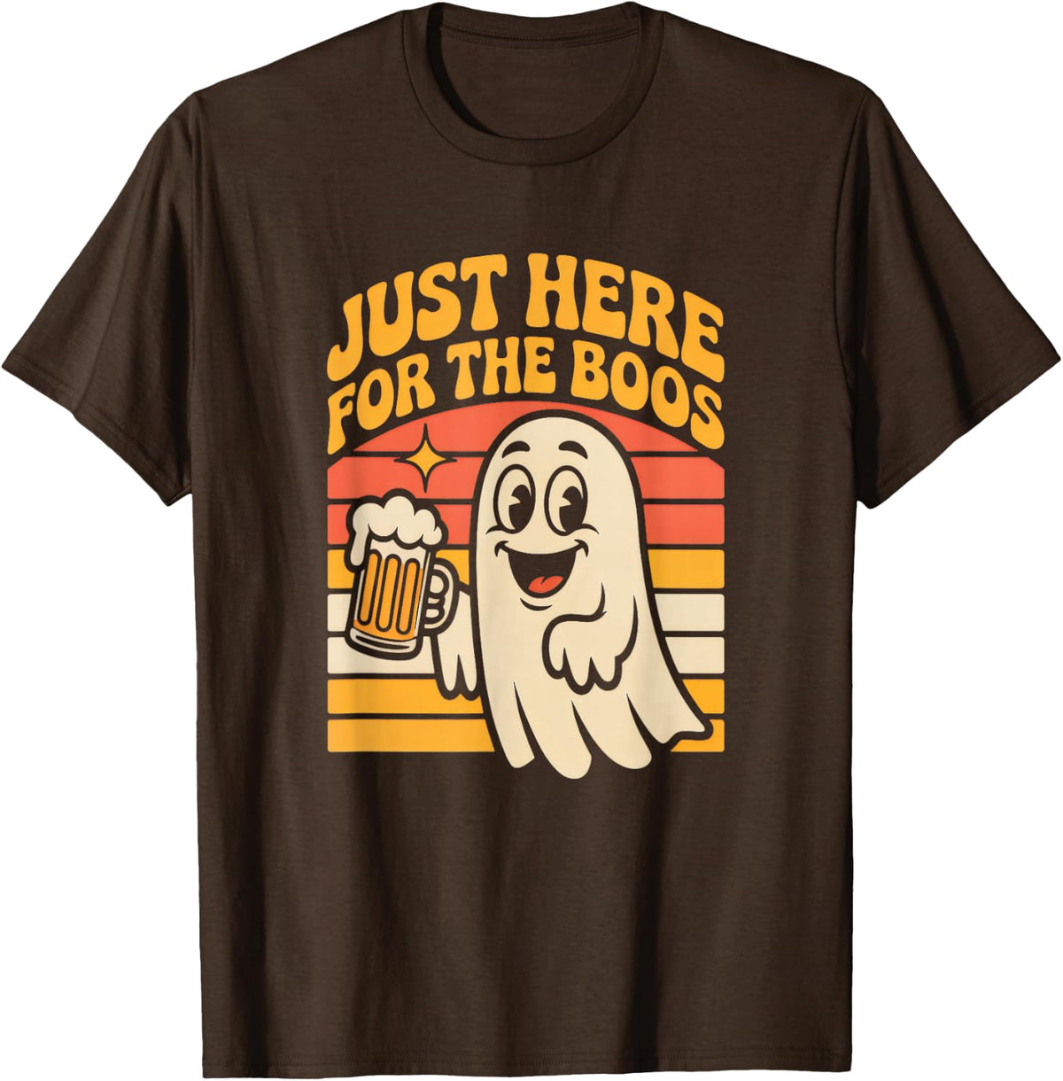 Funny Halloween Just Here for The Boos Ghost Drinking Beer T-Shirt - Brown