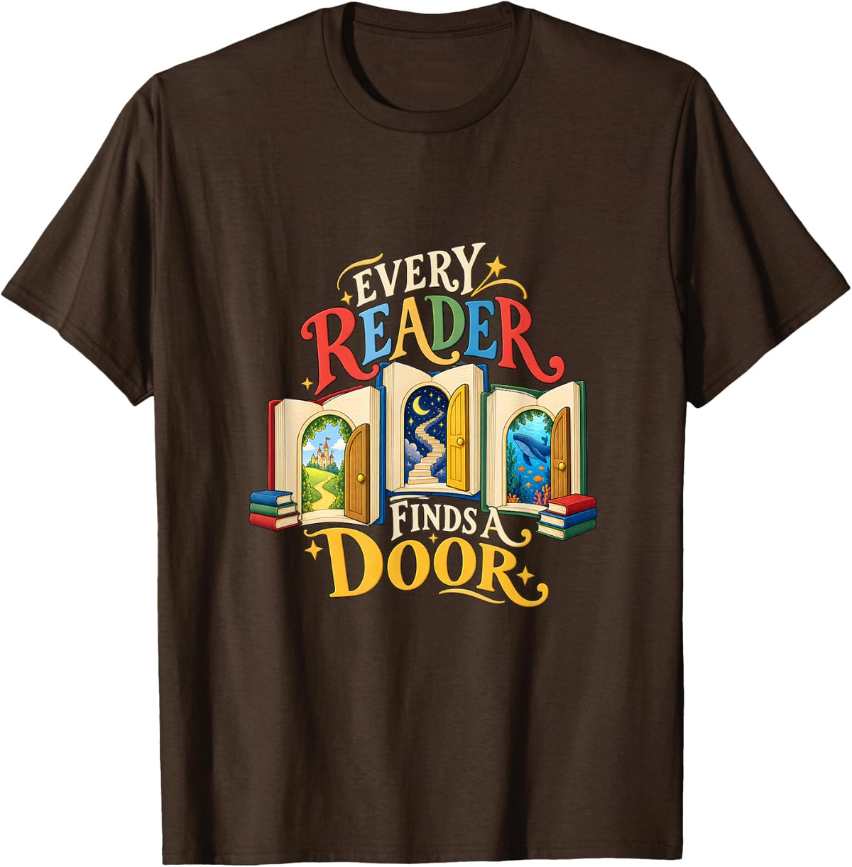 School Librarian Every Reader Finds a Door T-Shirt - Brown