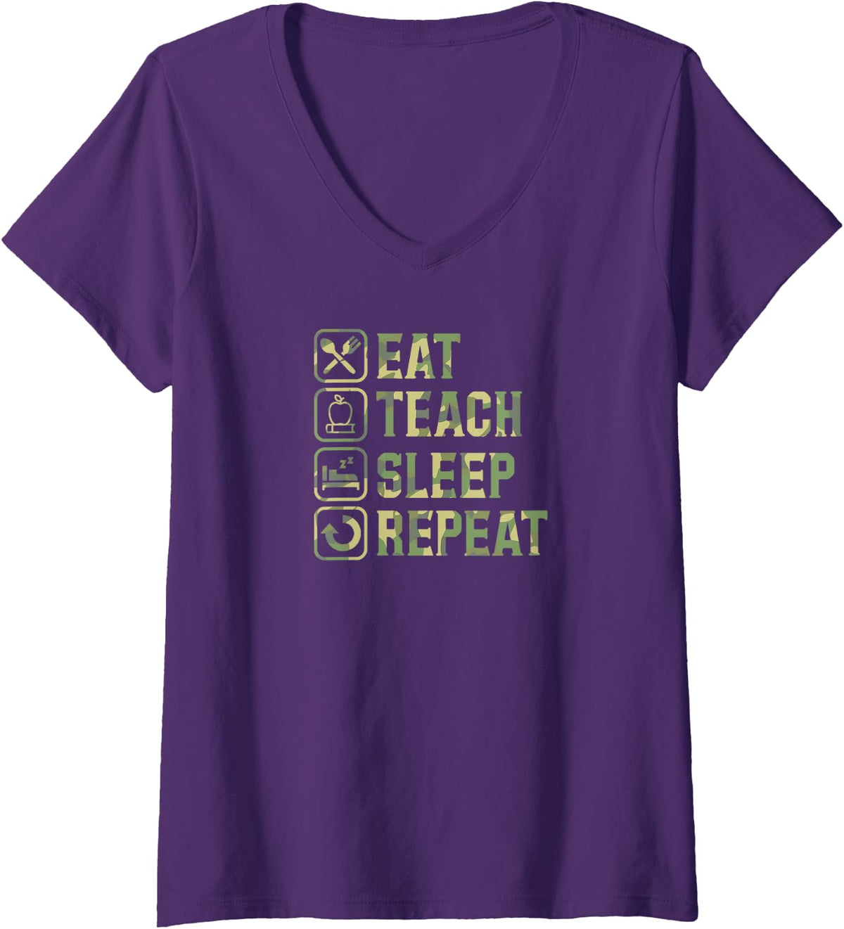 Women's Eat Teach Sleep Repeat V-Neck T-Shirt - Purple