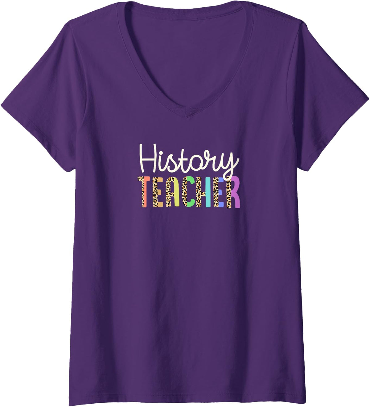 Women's History Teacher Colorful Leopard Print Pattern Style V-Neck T-Shirt - Purple
