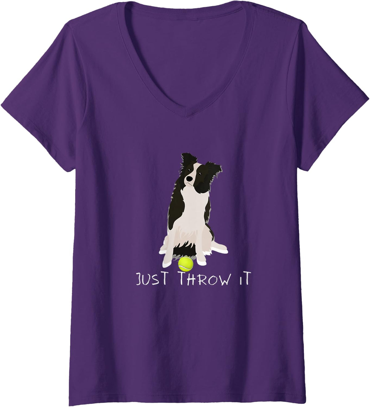 Women's Dog Lover Just Throw it Funny Border Collie Dog Lover V-Neck T-Shirt - Purple