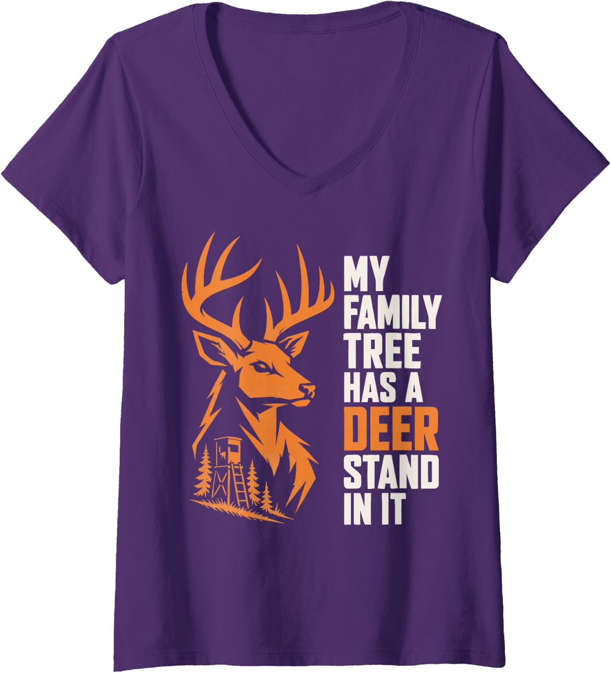 Women's Funny Deer Stand Hunting Family Buck Hunter V-Neck T-Shirt - Purple