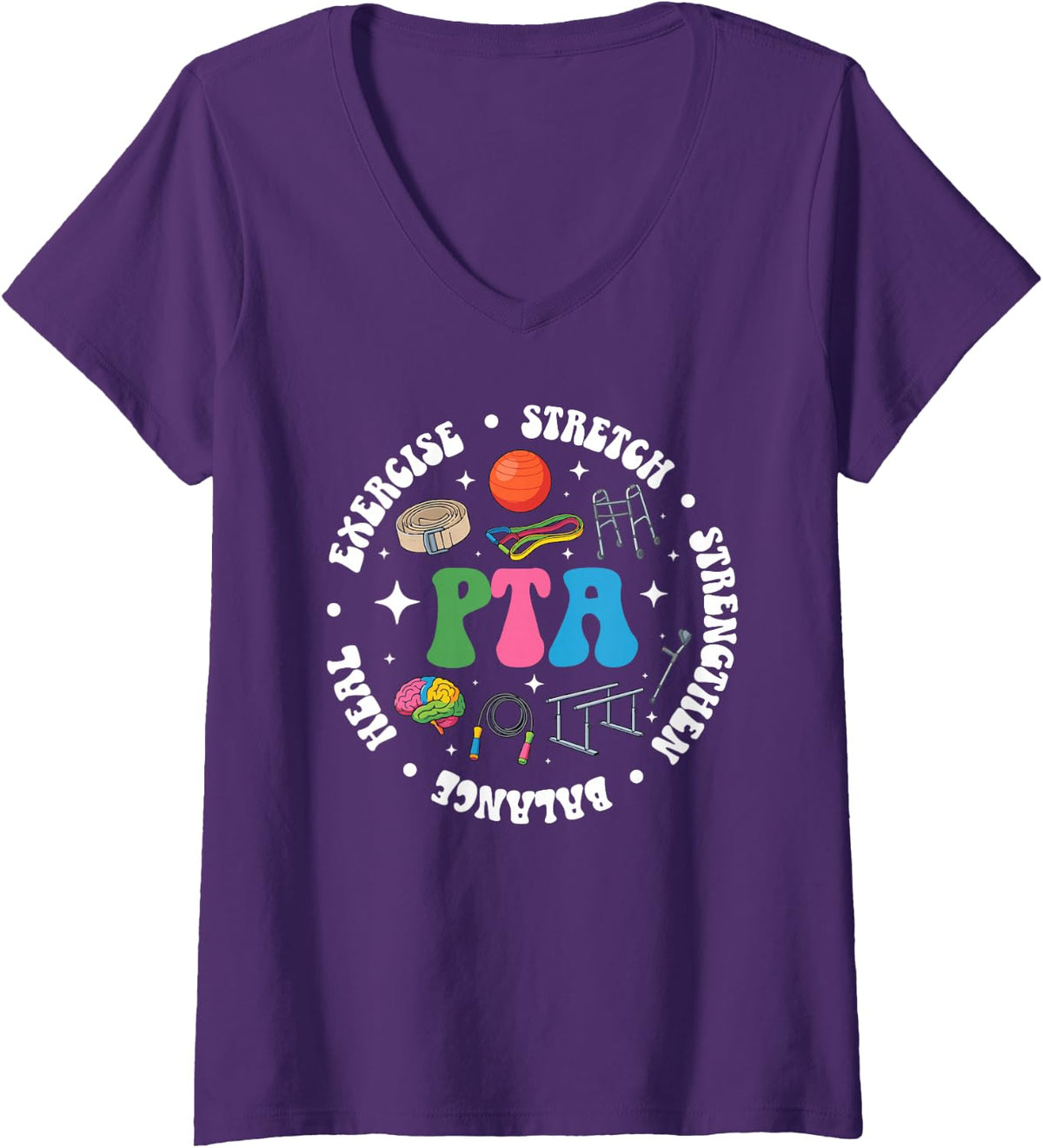 Women's PTA Appreciation Circle Physical Therapist Assistant V-Neck T-Shirt - Purple
