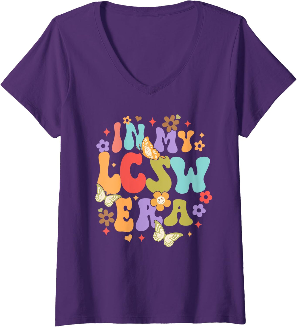 Womens LCSW Grad Social Worker Graduation Funny In My LCSW Era V-Neck T-Shirt - Purple