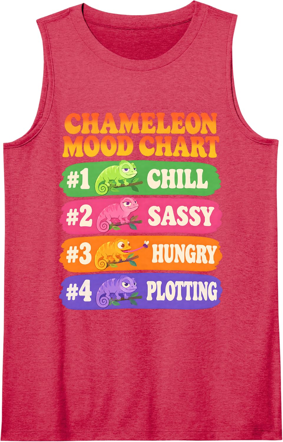 Chameleon Mood Chart Funny Reptile Lizard Lover Sleeveless Tank Top - Red