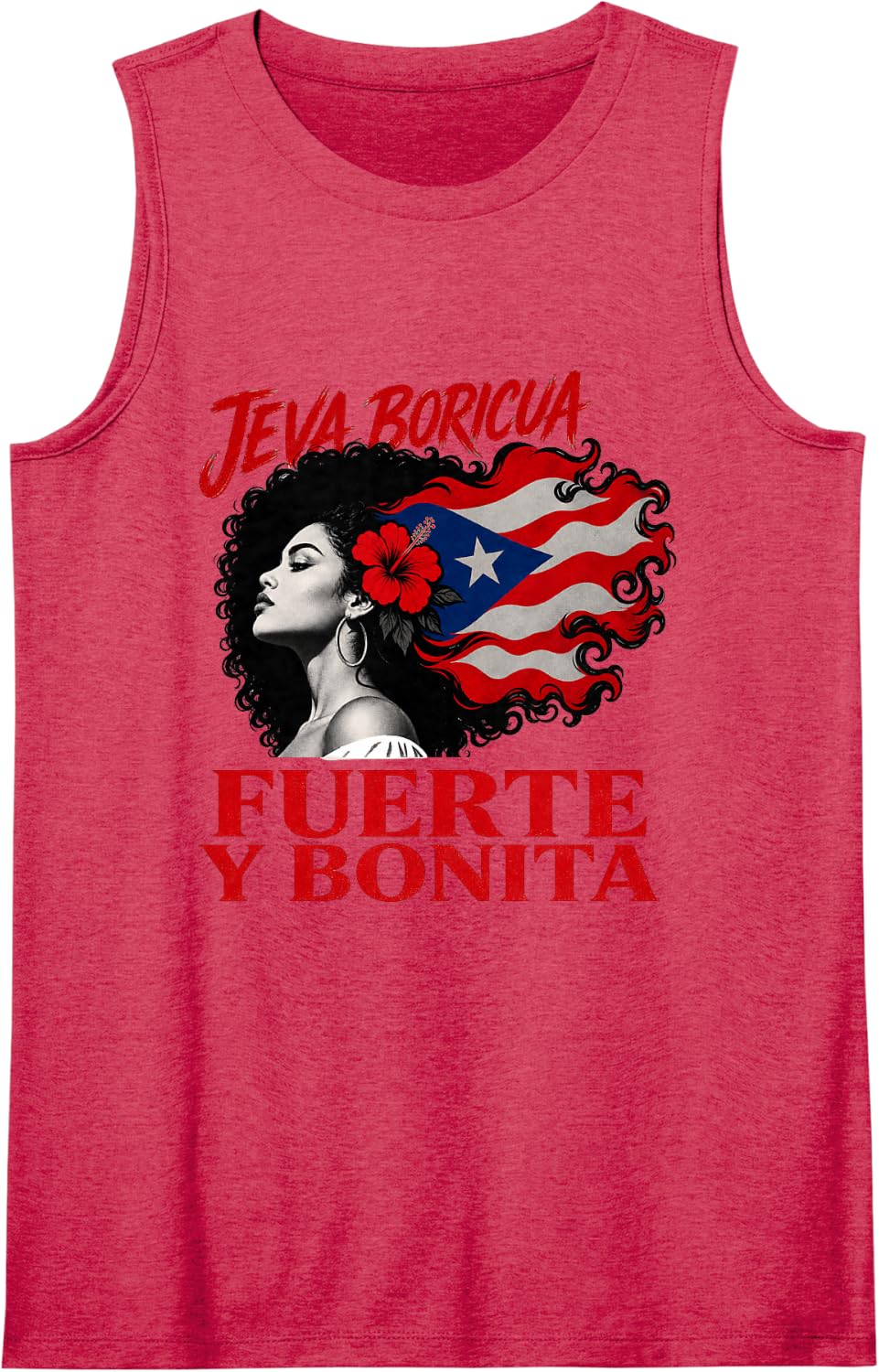Jeva Boricua Fuerte Y Bonita Puerto Rican Pride Sleeveless Tank Top - Red