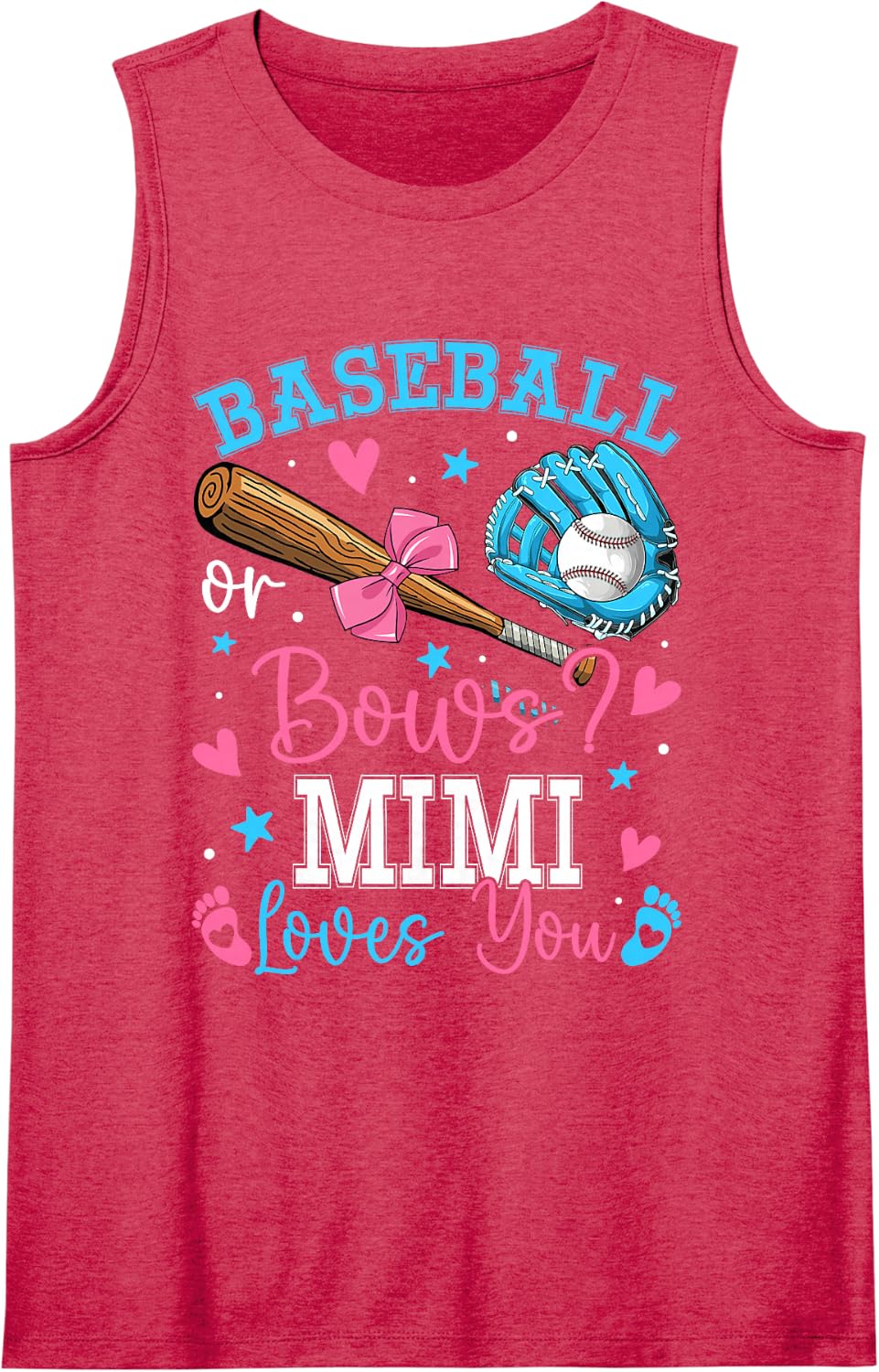 Baseball or Bows Mimi Loves You Gender Reveal Family Sleeveless Tank Top - Red