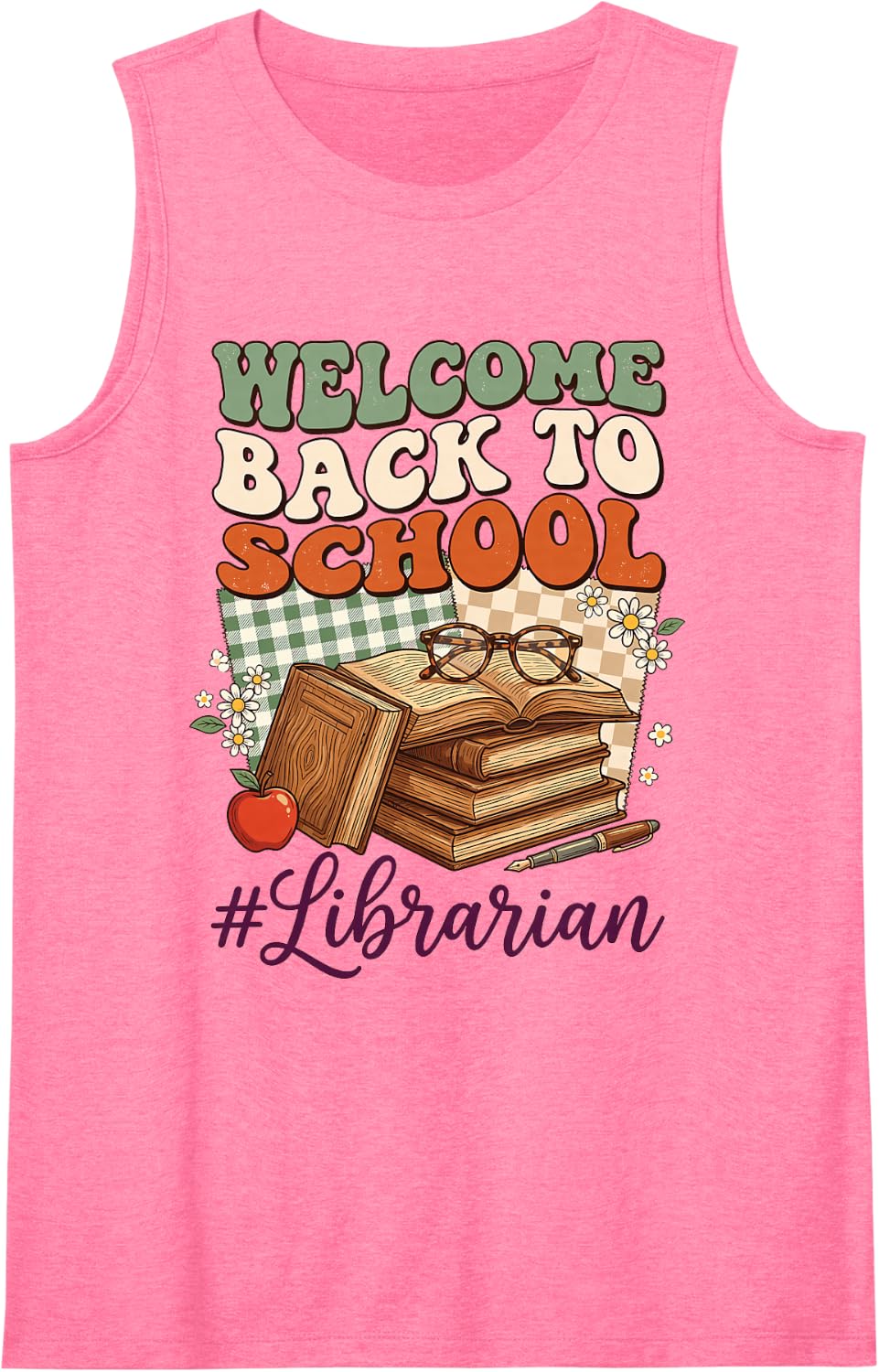 Welcome Back to School Librarian Literature Reading Book Sleeveless Tank Top - Pink