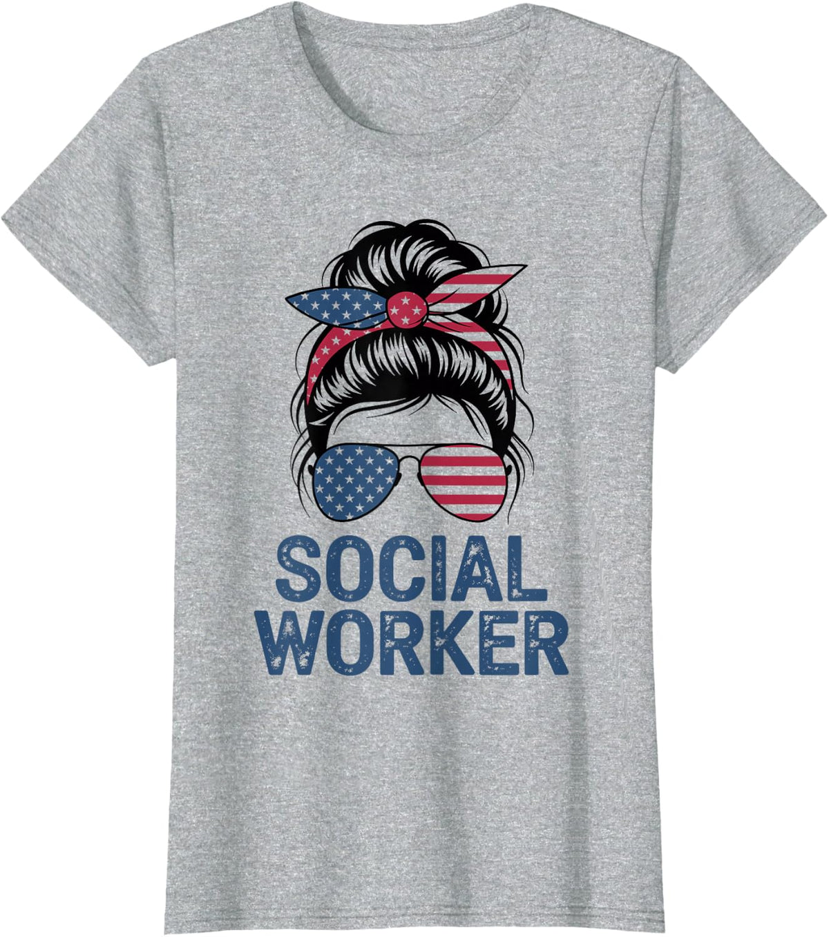 Social Worker American Patriot Flag T-Shirt - Heather Grey