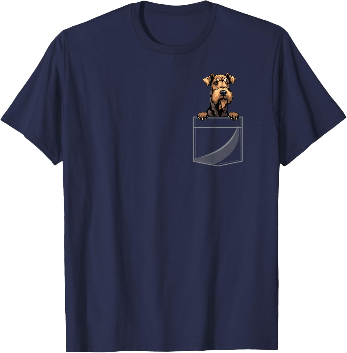 Airedale Terrier In A Pocket T-Shirt - Navy Blue