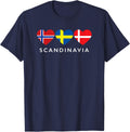 Scandinavian Flag Heart Norway Sweden Denmark Nordic Pride T-Shirt - Navy Blue