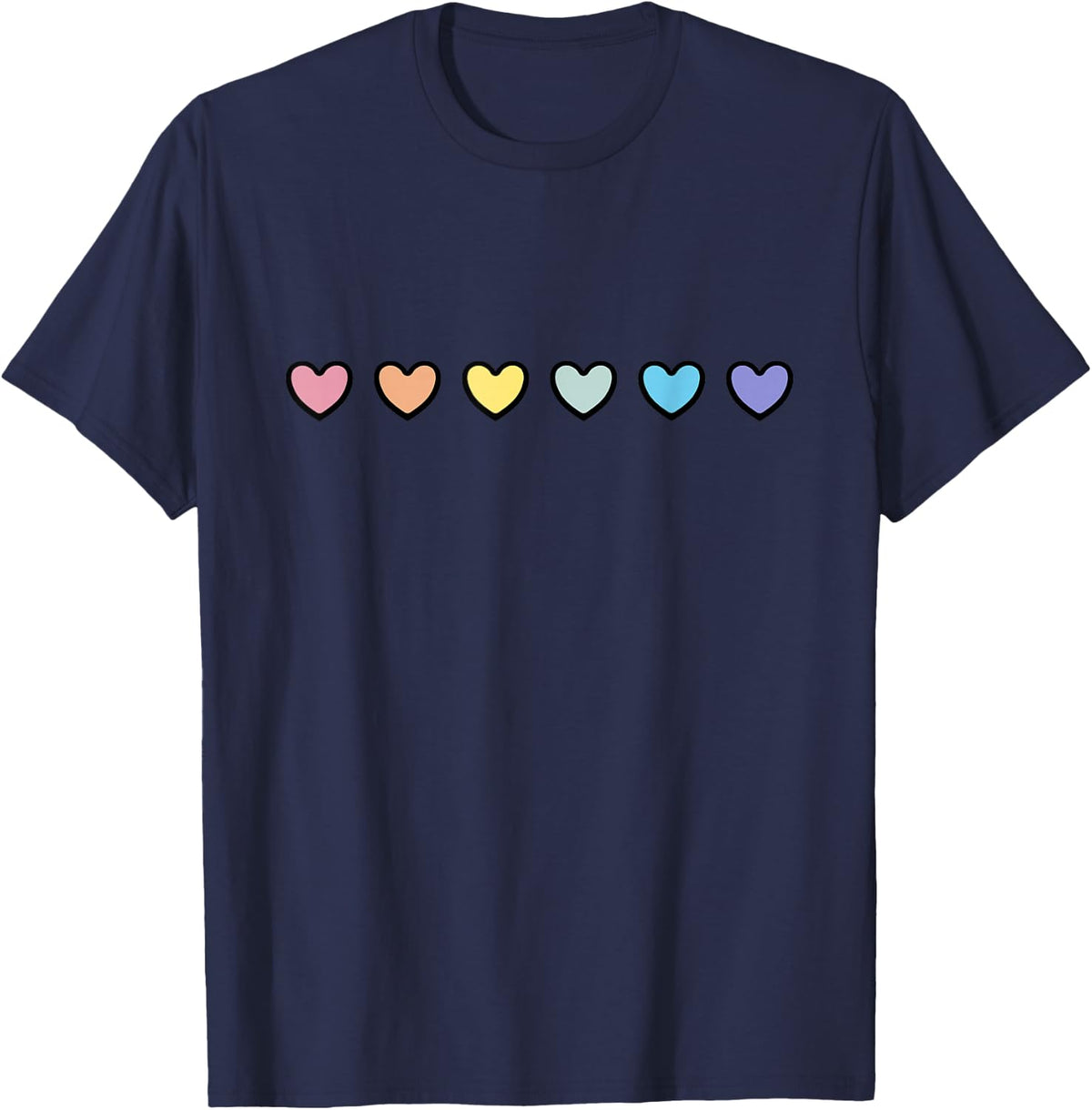 LGBTQ Ally Cute Pastel Rainbow Flag Tee, Polka Heart Rainbow Pastel Flag, Cute LGBT Gay Pride T-Shirt - Navy Blue