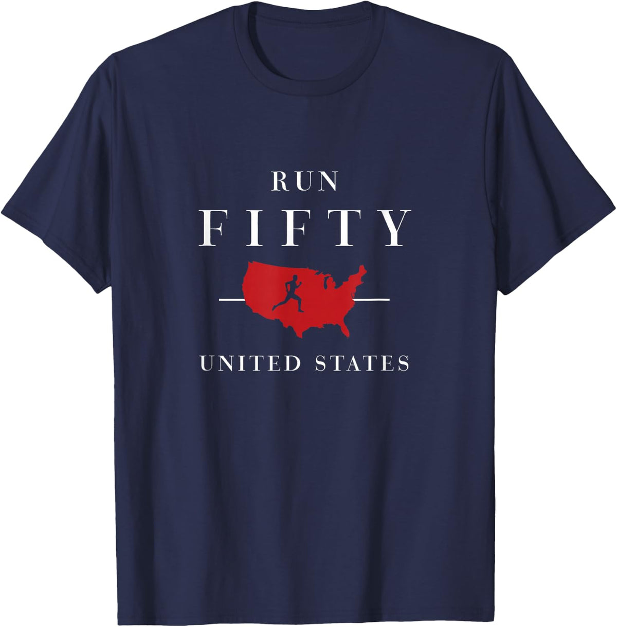 Run 50 States Marathon Fanatic Runner Running Inspired T-Shirt - Navy Blue