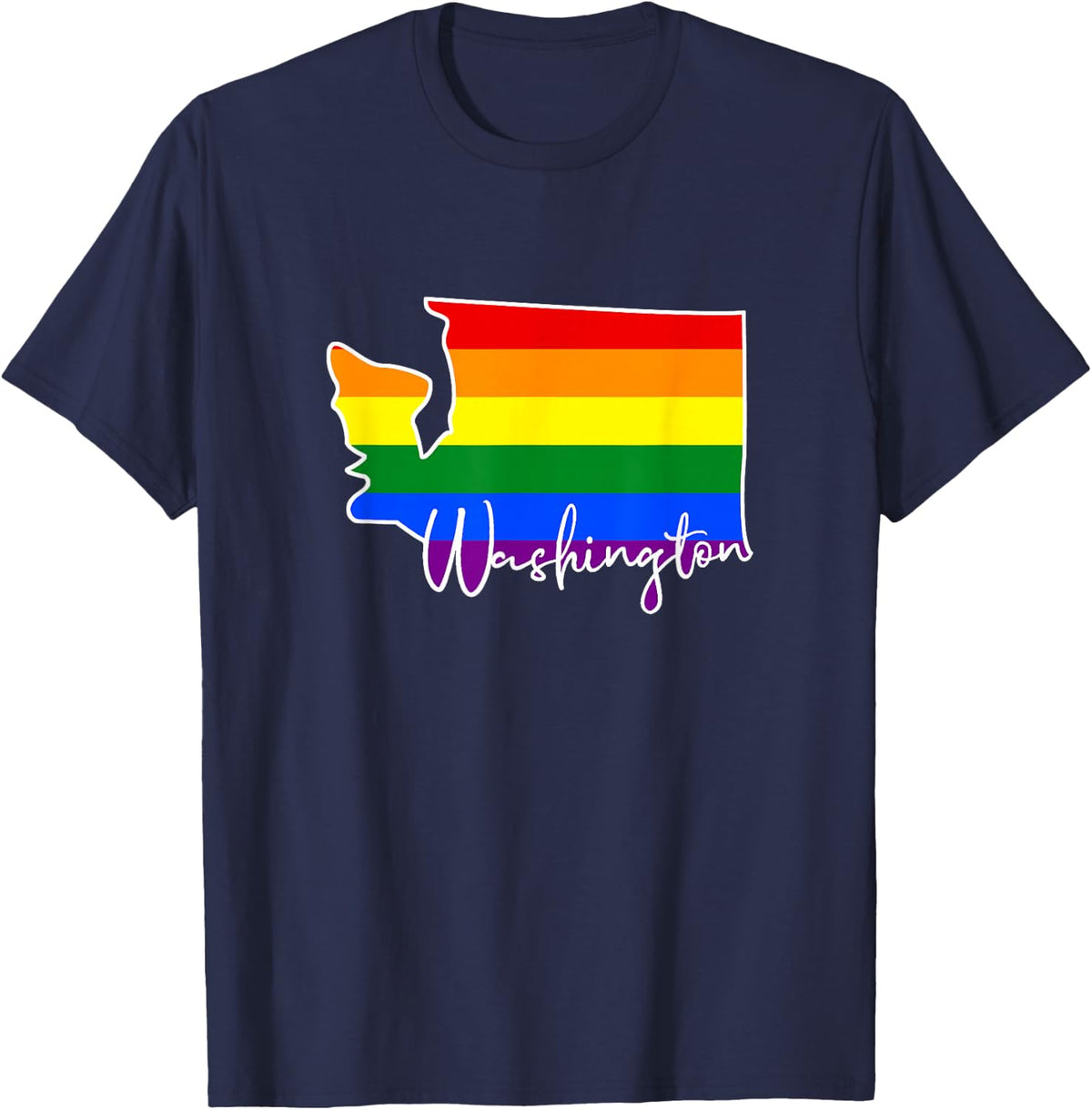 Washington Map USA State Washington Rainbow Flag Pride Month T-Shirt - Navy Blue