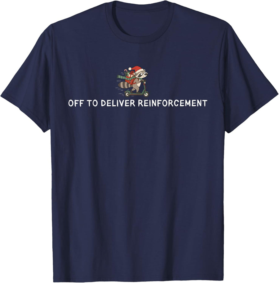 Off to Deliver Reinforcement Santa Raccoon ABA RBT Christmas T-Shirt - Navy Blue