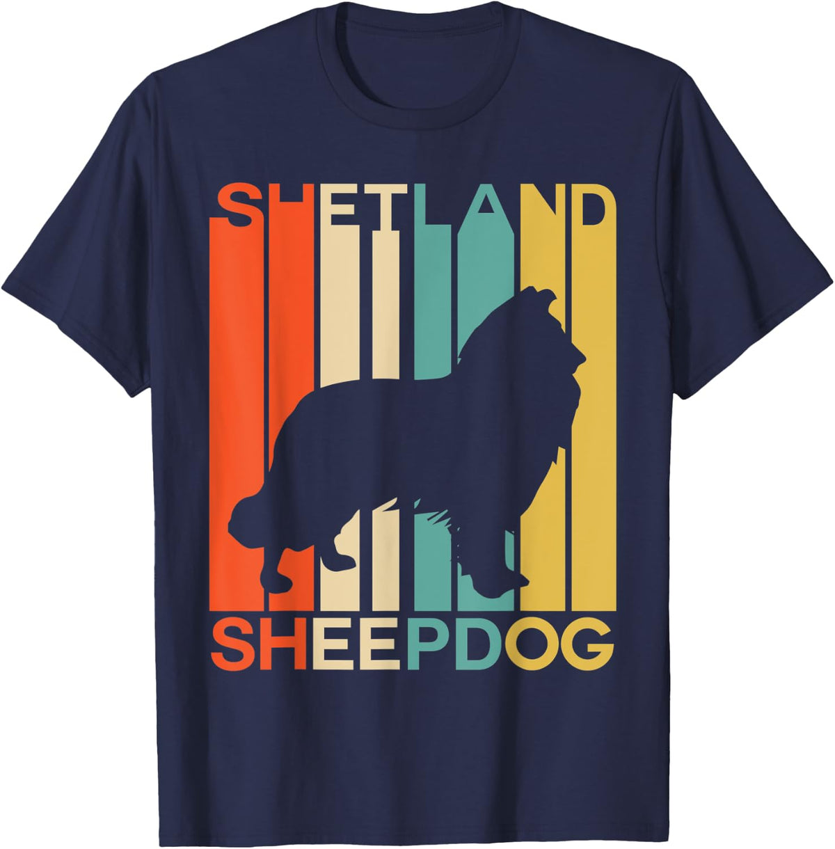 Vintage Shetland Sheepdog Sheltie Silhouette Dog Lover Dog Men Women T-Shirt - Navy Blue