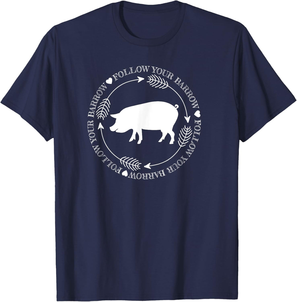 Follow Your Barrow Sketched Roundel Pig Lovers T-Shirt - Navy Blue
