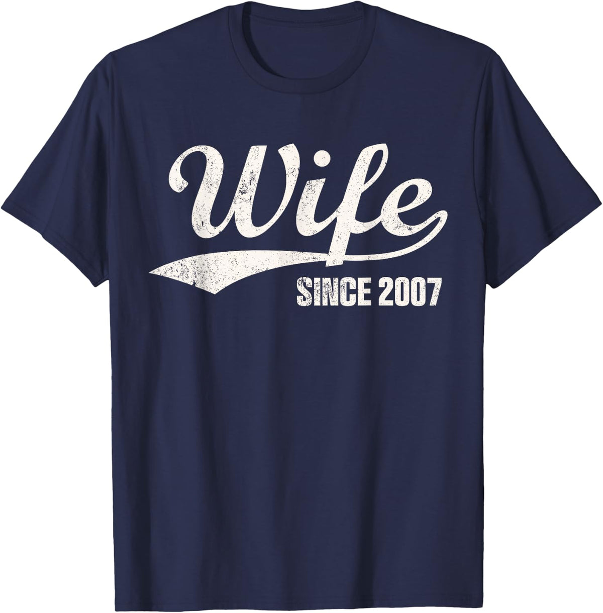 Retro Distressed Wife Since 2007 19th Wedding Anniversary T-Shirt - Navy Blue