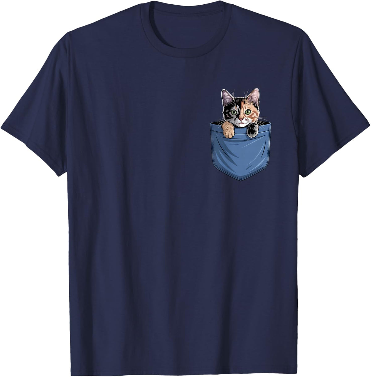Cute Pocket Tortoiseshell Cat Lover Tortie Cat Mom Tee T-Shirt - Navy Blue