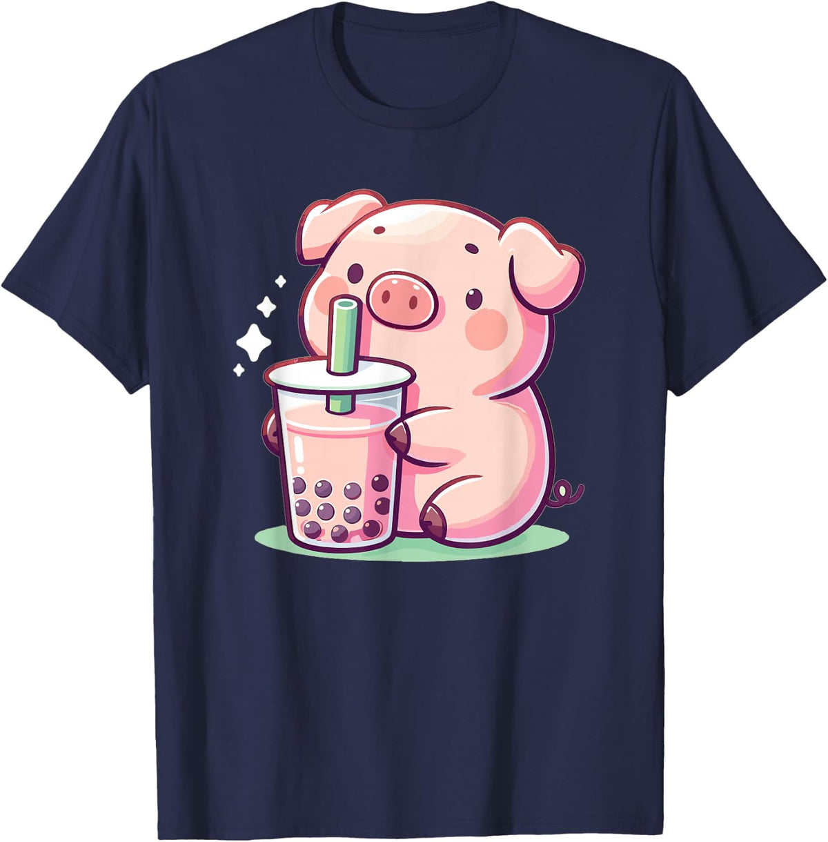Discover Animal Designs In Kawaii Style Here Unisex-Adults Black Small Modern T-Shirt - Navy Blue