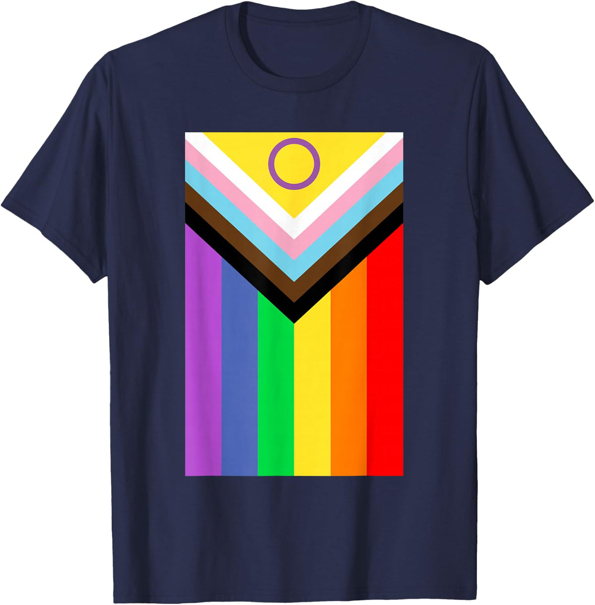 Progressive Pride Flag Intersex Inclusive LGBTQIA Equality T-Shirt - Navy Blue