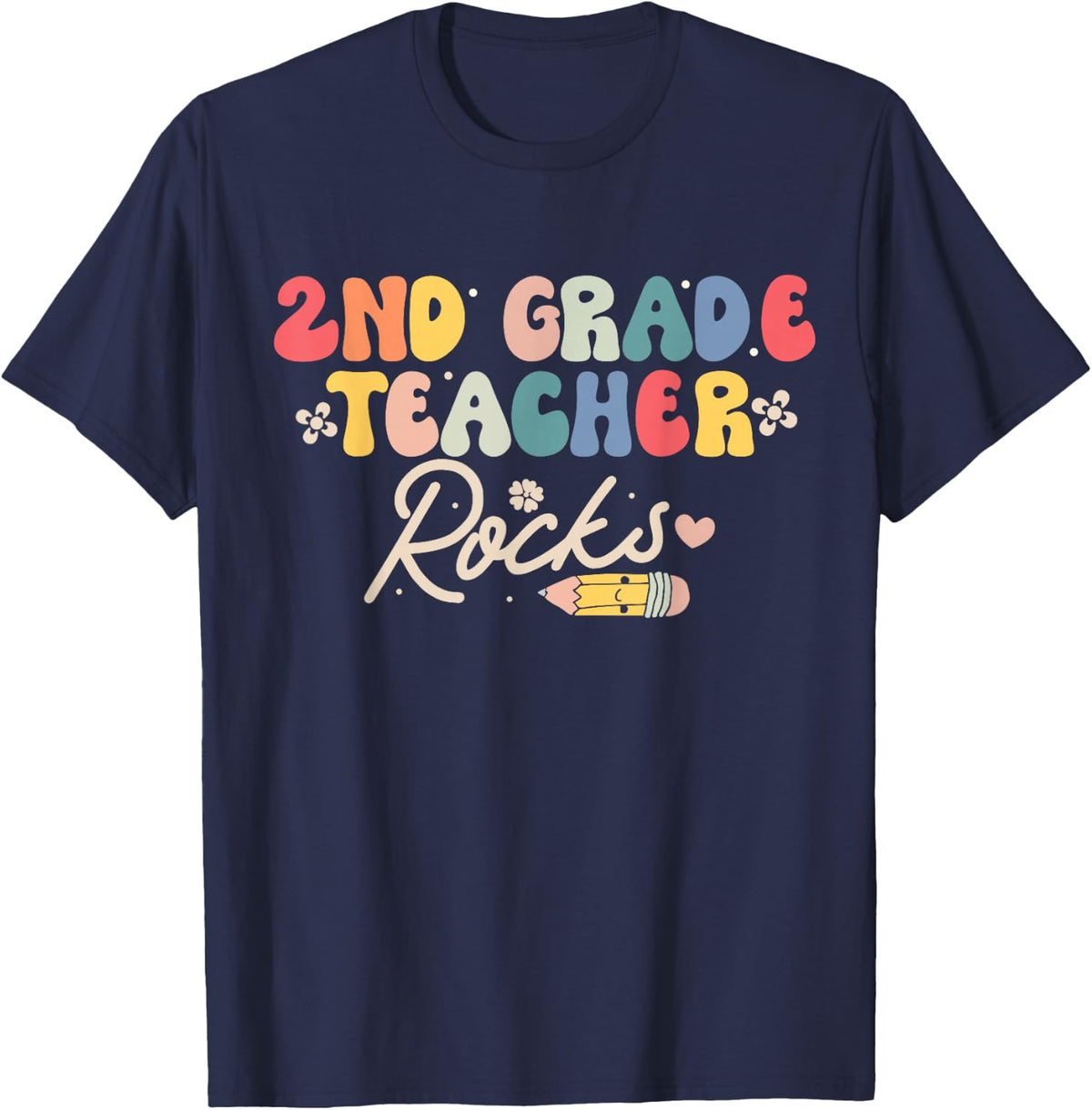 2nd Second Grade Teacher Rocks Shirt Back to School Students T-Shirt - Navy Blue