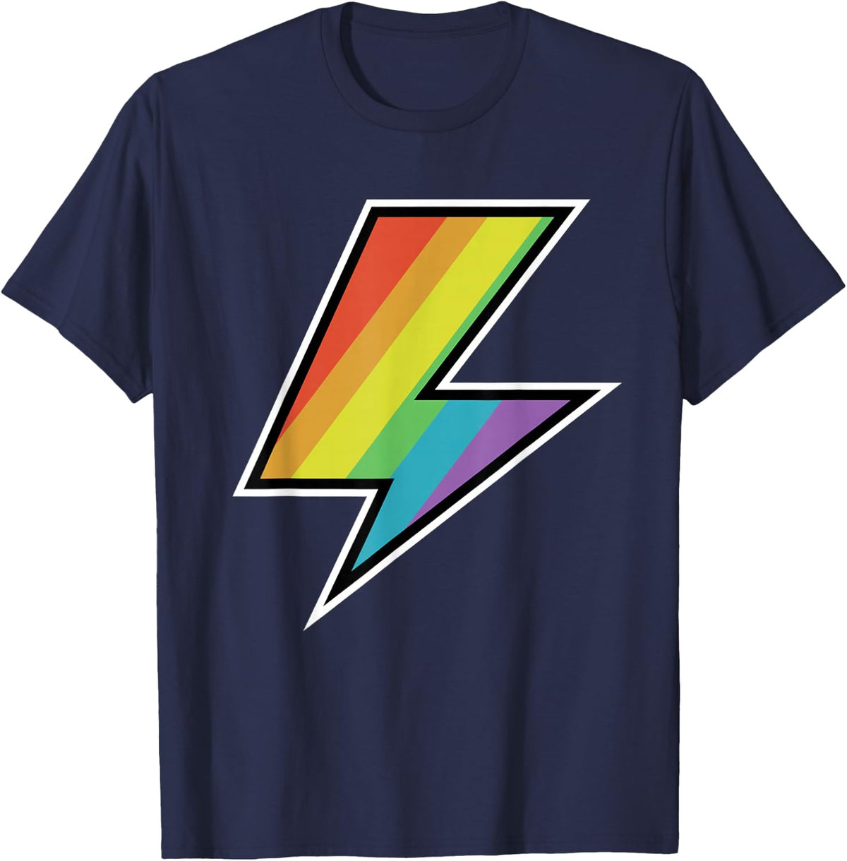 Cool Vintage Rainbow Lightning Bolt LGTBQ Pride T-Shirt - Navy Blue
