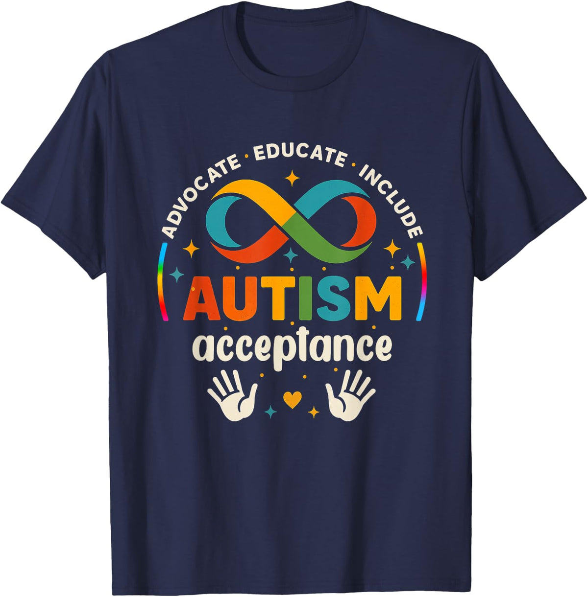 Autism Acceptance Neurodiversity Rainbow Infinity Symbol T-Shirt - Navy Blue