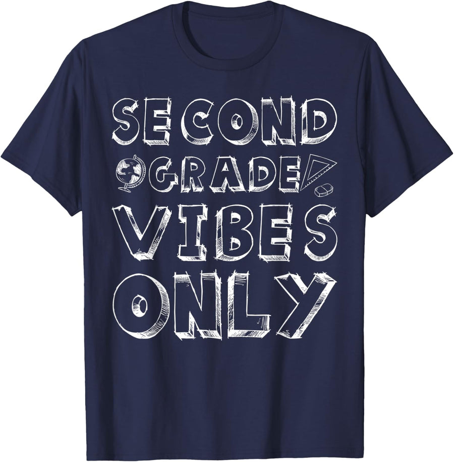 School 2nd Grade Gift Back To School Second Grade Vibes Only T-Shirt - Navy Blue