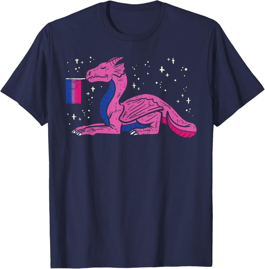 Dragon Mythical Animal LGBTQ Bisexual Flag Gay Pride Ally Bi T-Shirt - Navy Blue