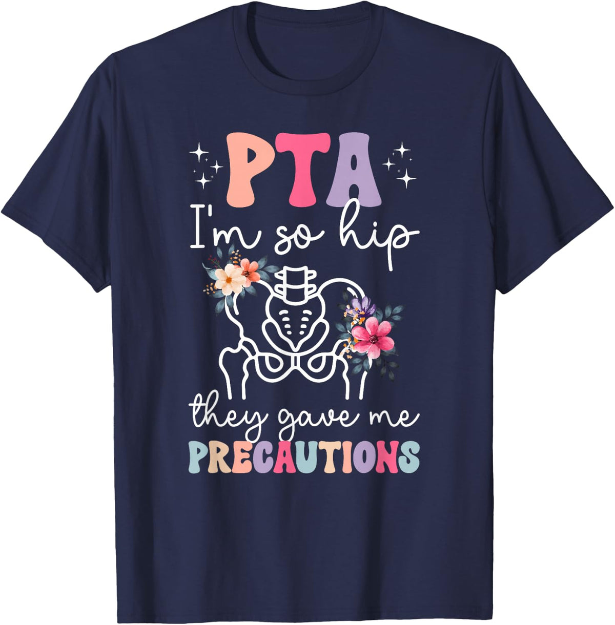 Physical Therapist Assistant Groovy PTA Month T-Shirt - Navy Blue