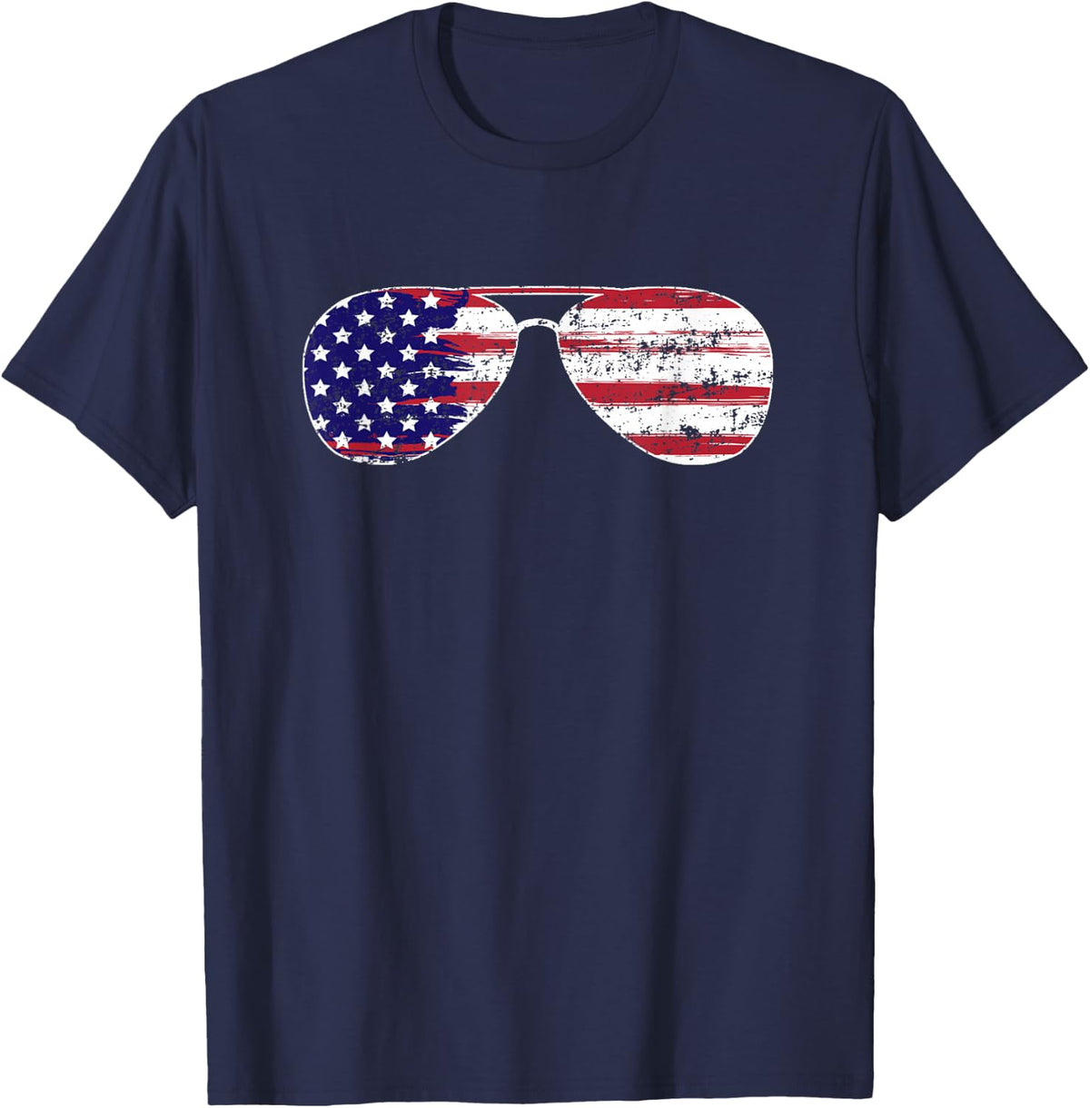 American Flag Sunglasses Distressed T-Shirt T-Shirt - Navy Blue