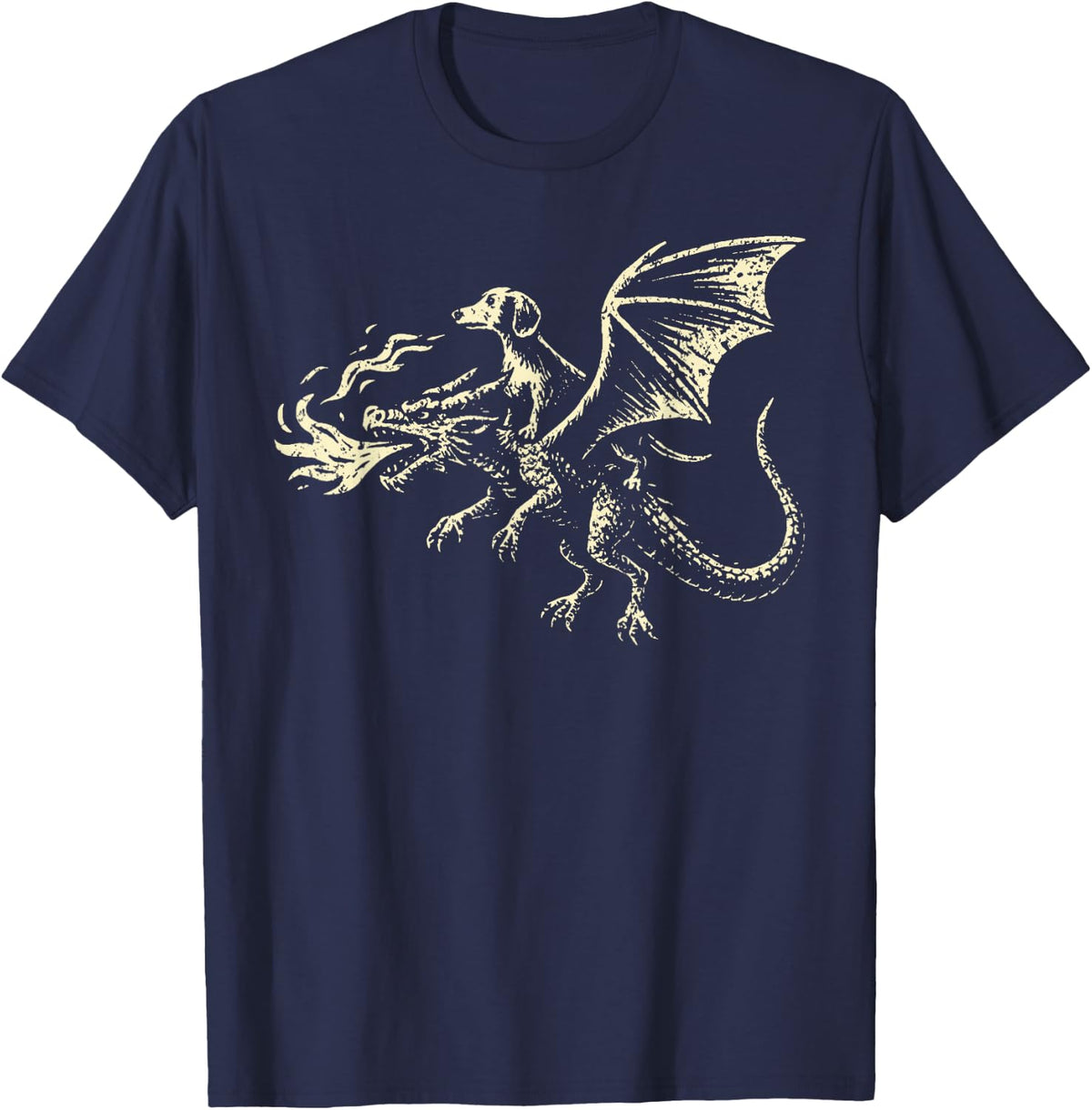Dachshund On Dragon Graphic Fantasy Wiener Dog Art T-Shirt - Navy Blue