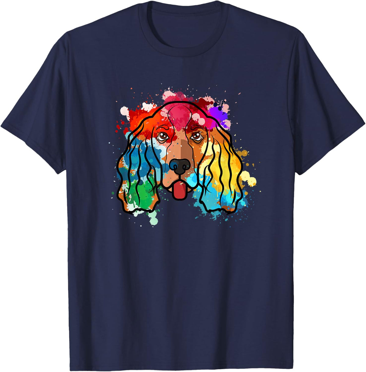 Cocker Spaniel TShirt Water Color Love Dog Paint Splat Shirt Men Women Kids T-Shirt - Navy Blue
