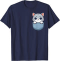 Sweet Gray Cat in Pocket for Kids, Boys, Girls, Women Men T-Shirt - Navy Blue
