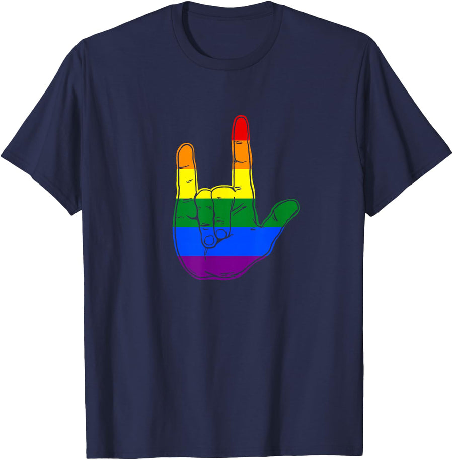 I Love You Sign Language Pride I Love You T-Shirt - Navy Blue