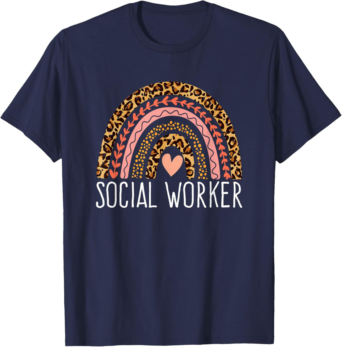 Social Worker Leopard Rainbow Social-Work Women Girls T-Shirt - Navy Blue
