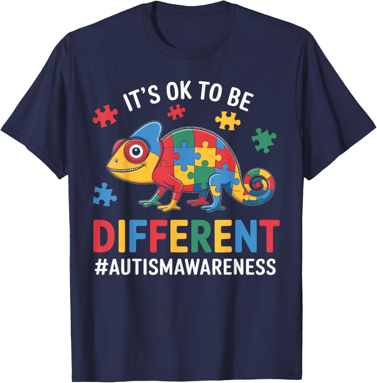 Kids It's OK To Be Different Chameleon Autism Awareness T-Shirt - Navy Blue