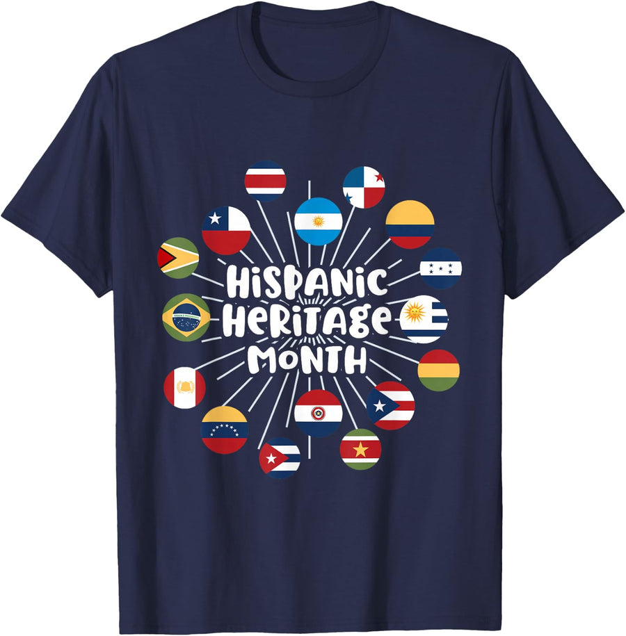 Hispanic Heritage Month All Countries Flag Inspiration Pride T-Shirt - Navy Blue