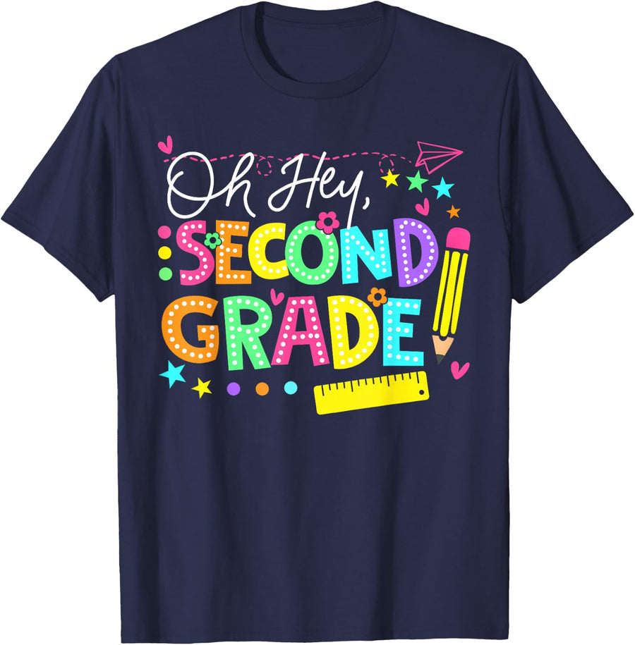 Back to School Oh Hey Second Grade Men Women Teacher T-Shirt - Navy Blue