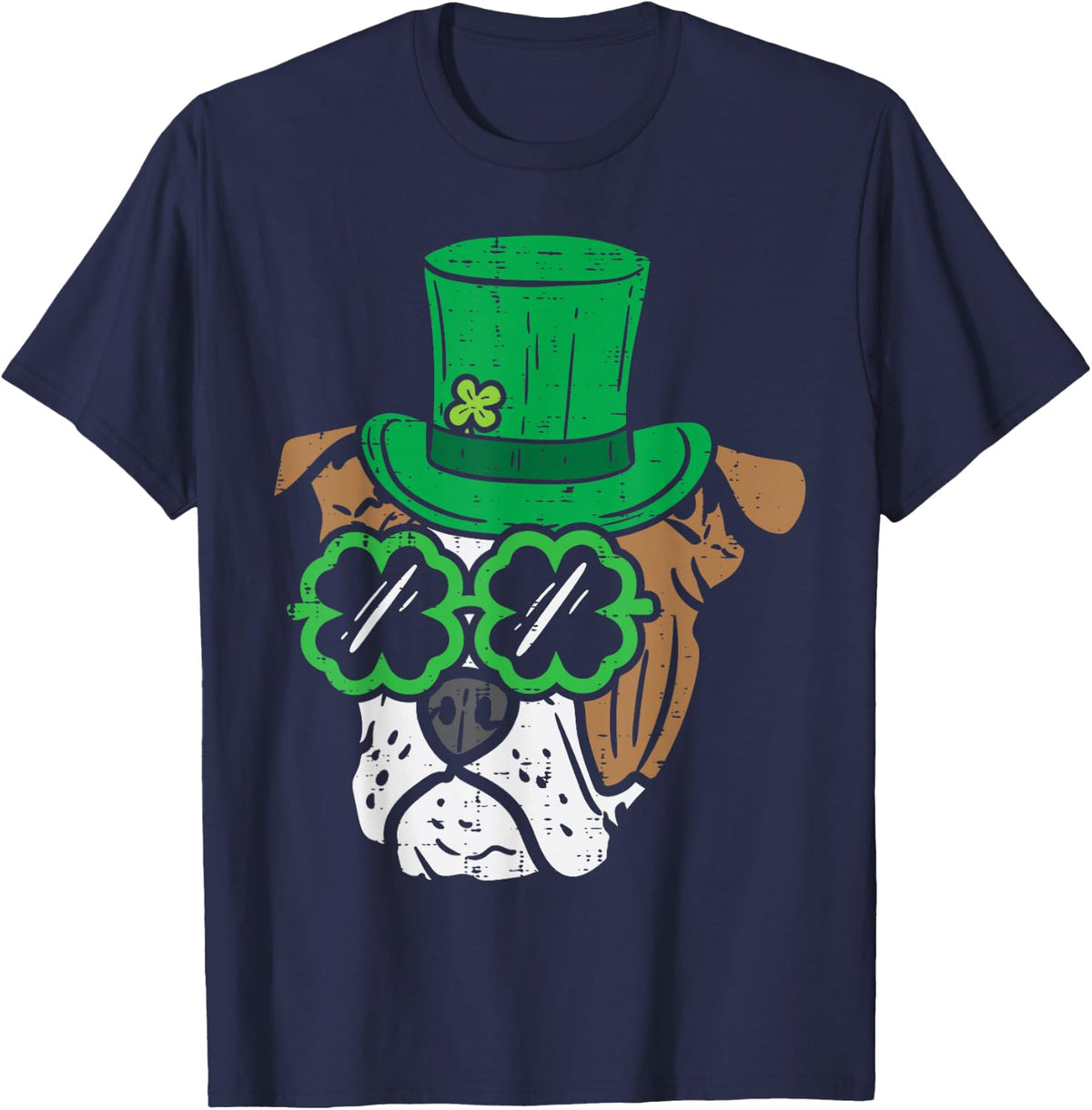 Leprechaun English Bulldog Shamrock St Patricks Day Dog Gift T-Shirt - Navy Blue