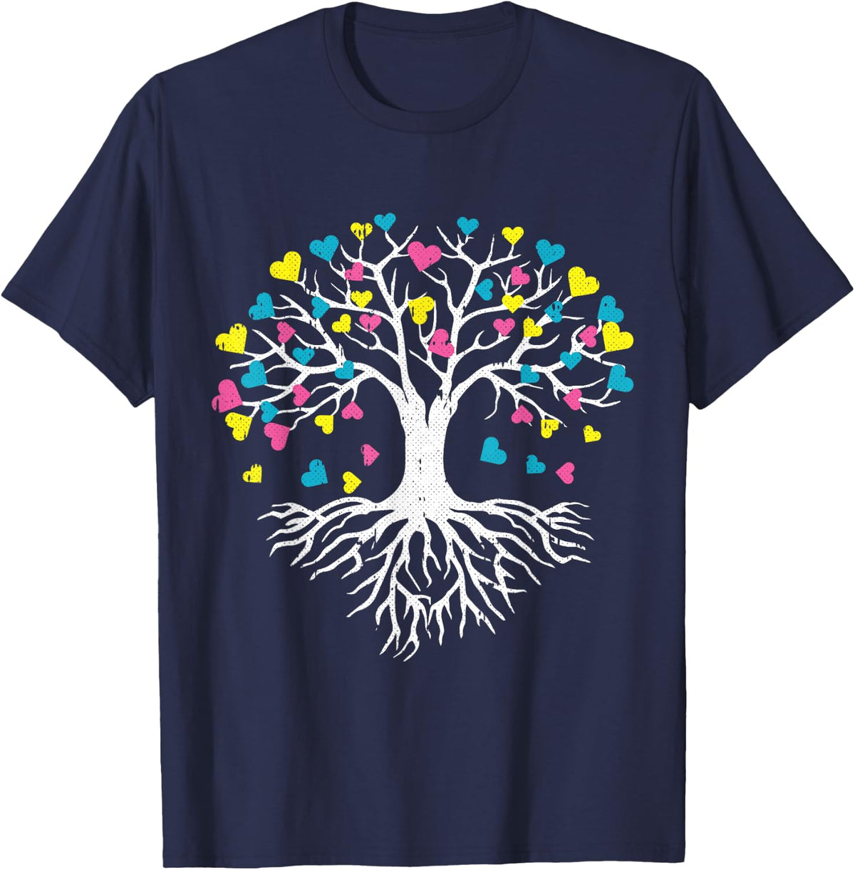 Tree Root Pansexual Pride Heart Leaves Proud LGBT-Q Ally T-Shirt - Navy Blue