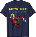 Lets Get Crazy Dabbing Crawfish Mardi Gras Beads Fat Tuesday T-Shirt - Navy Blue