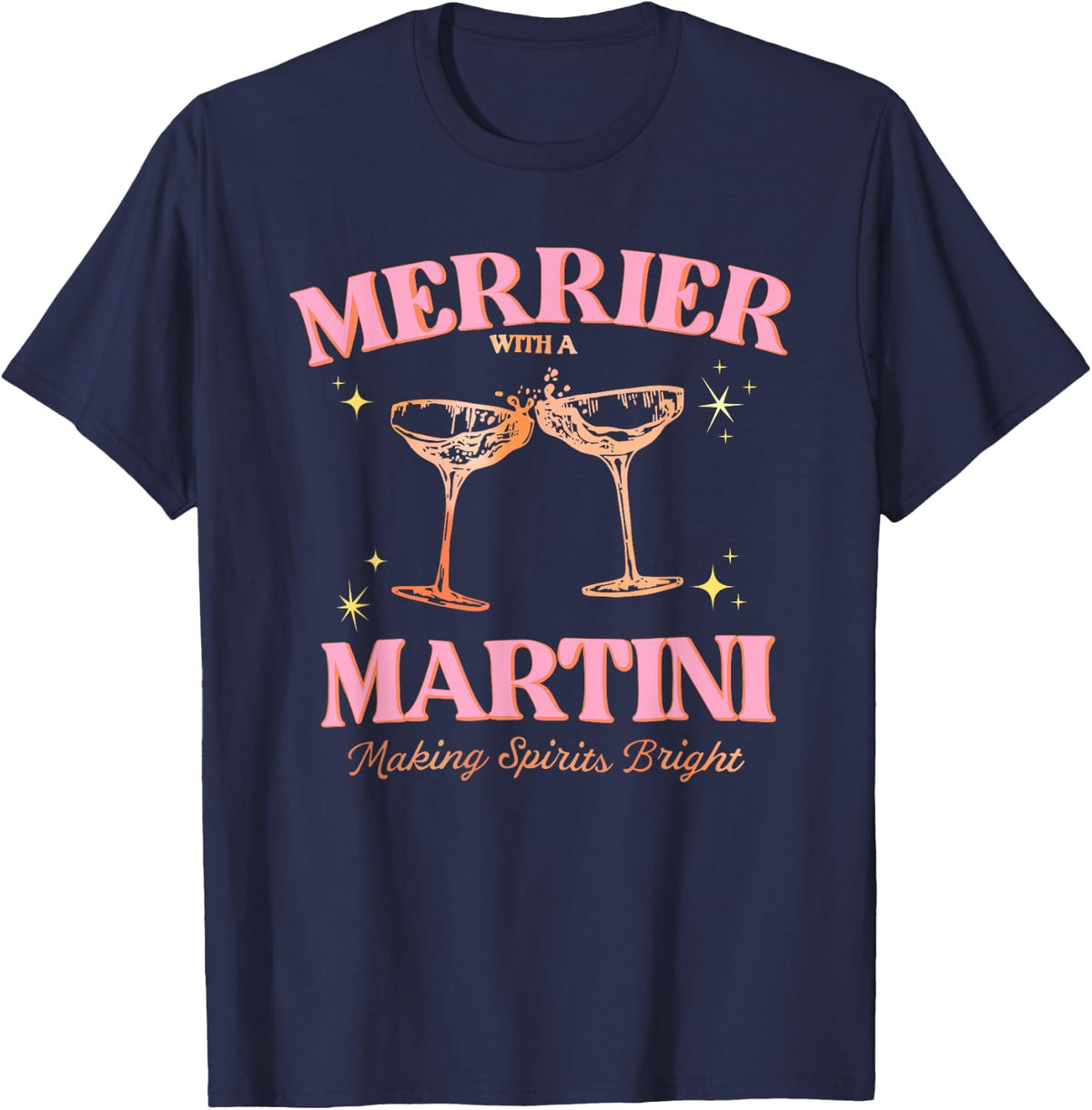 Funny Merrier with a Martini Bachelorette Merry Christmas T-Shirt - Navy Blue